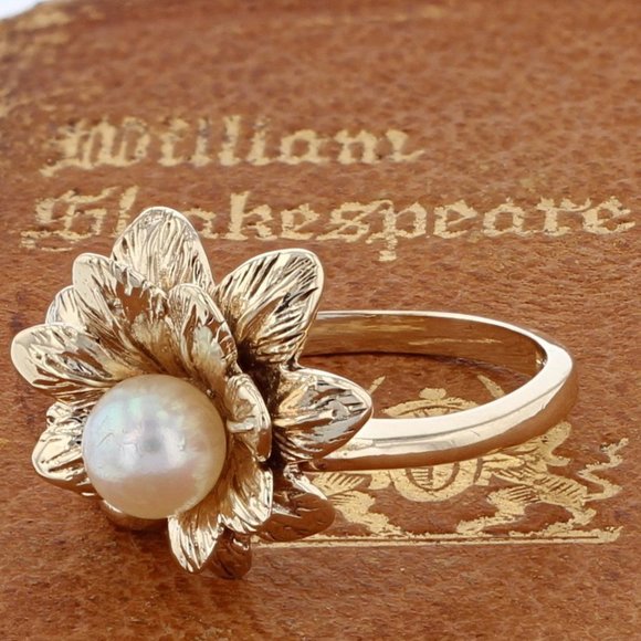 Vintage 10K Yellow Gold & Pearl Flower Marked EB